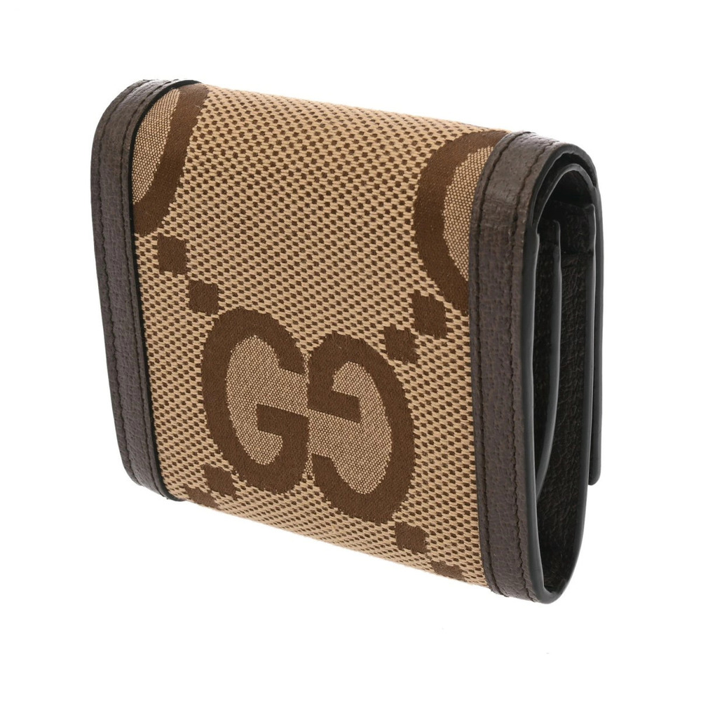 Gucci GG wallet leather beige bifold closure canvas snap Jumbo Tan